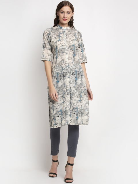 

NEUDIS Women Grey Printed Regular Pure Cotton Kurti with Trousers