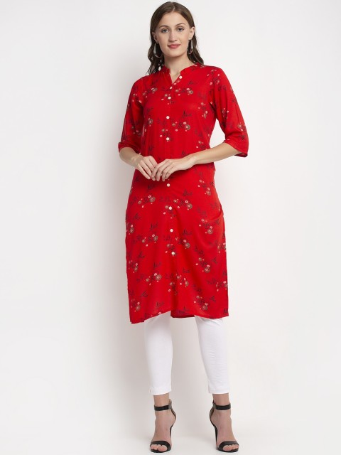 

NEUDIS Women Red Floral Printed Regular Kurti with Trousers