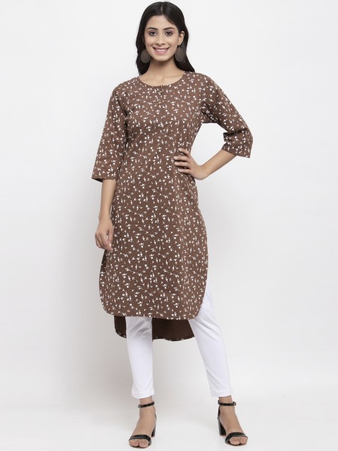 

NEUDIS Women Brown Floral Printed Pure Cotton Kurti with Trousers