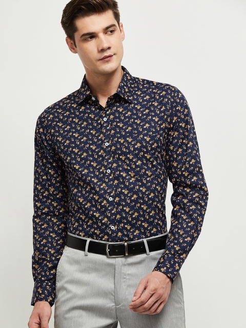 

max Men Navy Blue Floral Printed Casual Shirt