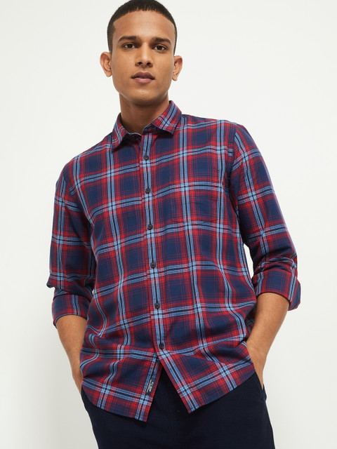 

max Men Red Tartan Checks Opaque Checked Casual Shirt