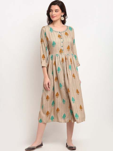 

Lovely Lady Grey Floral Ethnic Midi Dress