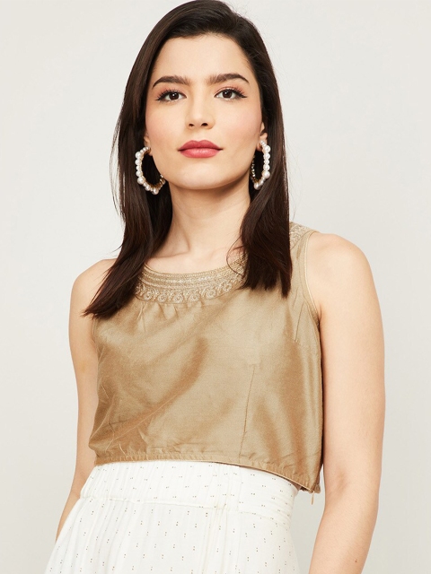 

Melange by Lifestyle Gold-Toned Embroidered Regular Top