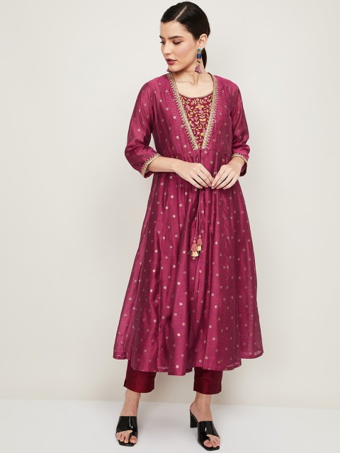 

Melange by Lifestyle Women Magenta Ethnic Motifs Regular Kurta with Trousers