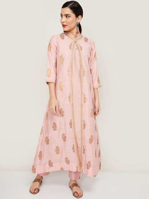 

Melange by Lifestyle Women Pink Ethnic Motifs Printed Regular Kurti with Trousers