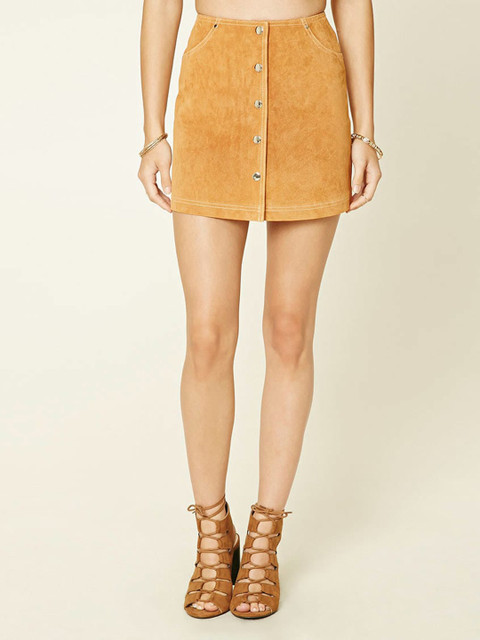 

FOREVER 21 Women Brown Leather A-Line Skirt