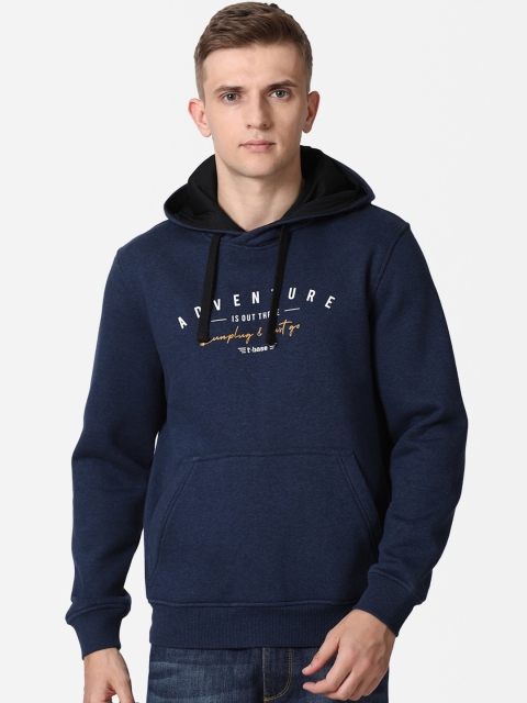 

T-base Men Navy Blue Printed Hooded Sweatshirt