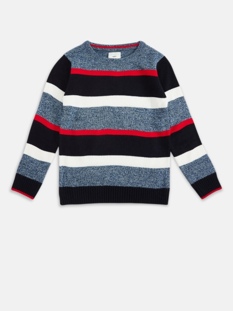 

Pantaloons Junior Boys Grey Melange & Black Striped Pullover