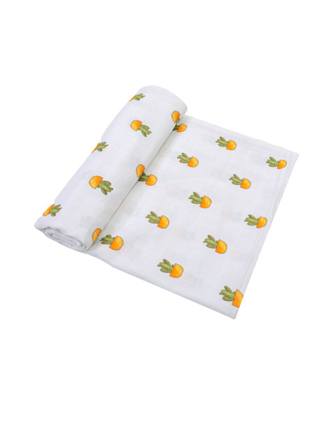 

Nino Bambino Infant Kids White & Orange Printed Organic Cotton Baby Swaddle
