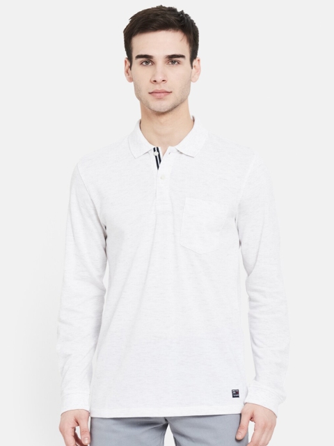 

METTLE Men White Polo Collar Full Sleeves T-shirt