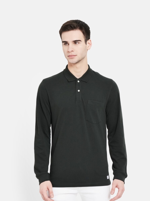 

METTLE Men Olive Green Mandarin Collar Cotton T-shirt