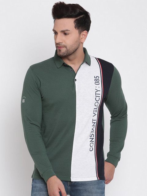 

METTLE Men Green Colourblocked Polo Collar T-shirt