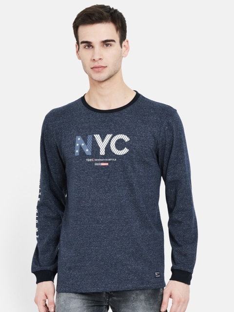 

METTLE Men Navy Blue Typography Printed Cotton T-shirt