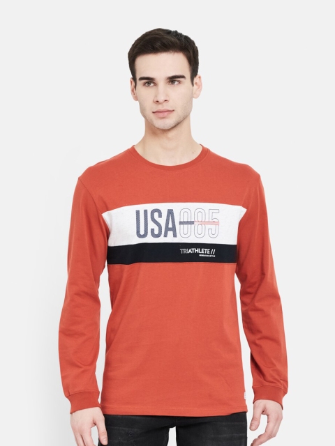 

METTLE Men Rust & White Typography Printed T-shirt
