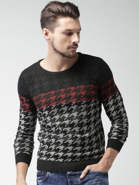 

ALCOTT Men Black & Grey Self-Design Sweater