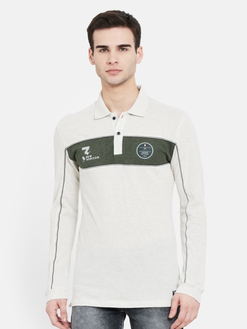 

METTLE Men White & Green Typography Printed Polo Collar Cotton T-shirt