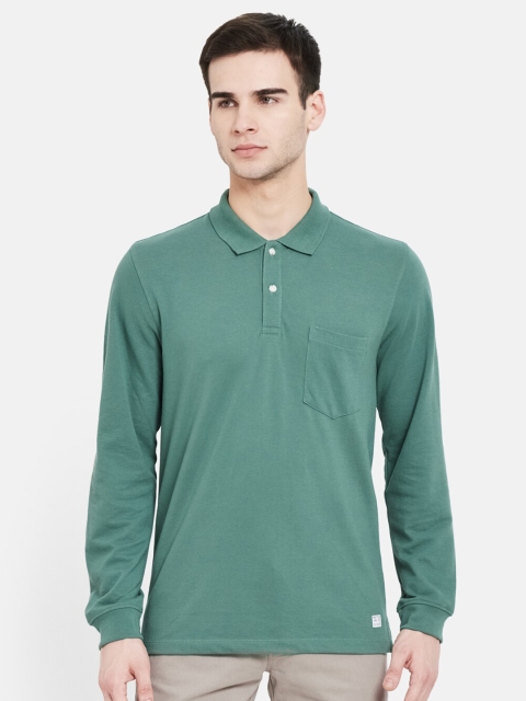 

METTLE Men Green Solid Polo Collar T-shirt