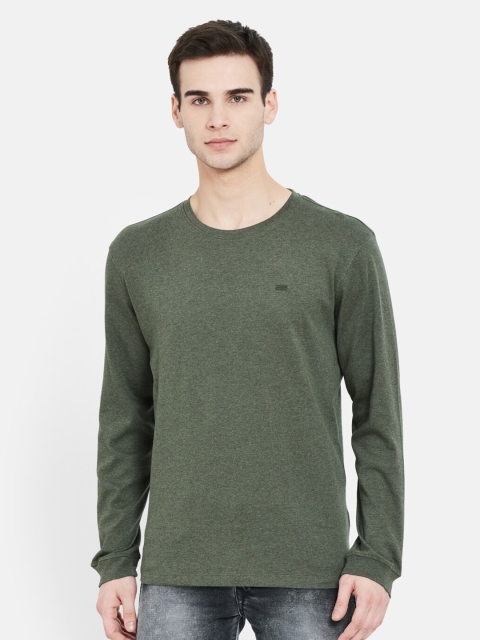 

METTLE Men Olive Green Solid T-shirt