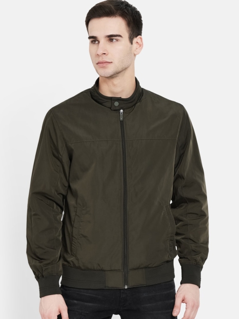 

METTLE Men Olive Green Crop Bomber Jacket