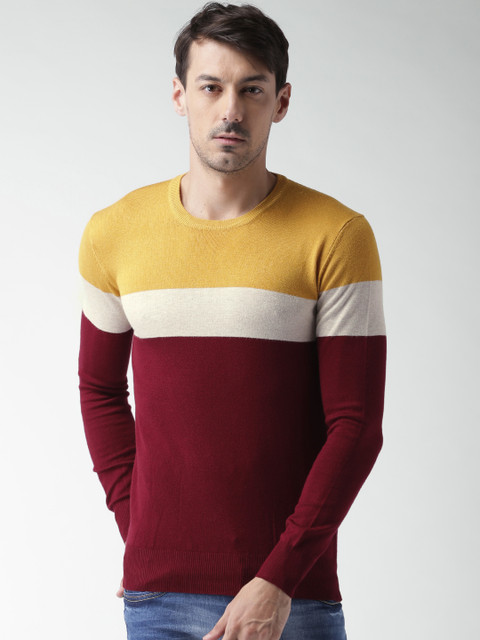 

ALCOTT Men Mustard Yellow Colourblocked Sweater