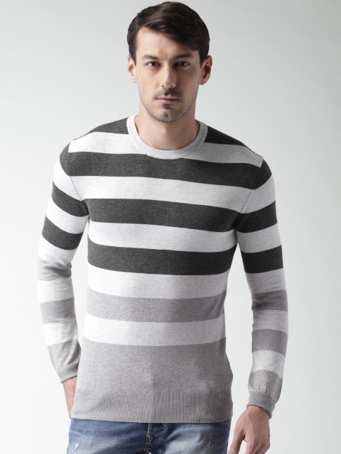 

ALCOTT Men Grey Striped Sweater