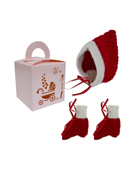 

Little Angels Girls Red Solid Caps & Socks Gift Set