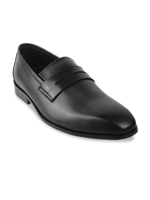 

J.FONTINI Men Black Solid Leather Formal Loafers