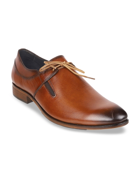 

J.FONTINI Men Tan-Brown Solid Leather Formal Derbys