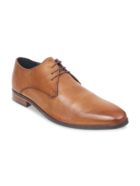 

J.FONTINI Men Tan Brown Solid Leather Formal Derbys