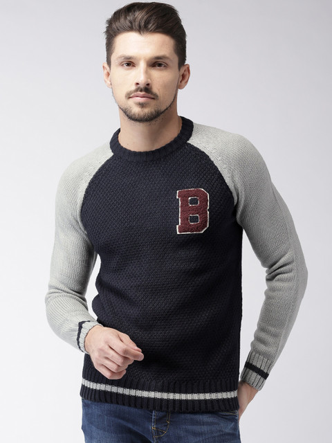 

ALCOTT Men Navy Colourblocked Sweater, Navy blue