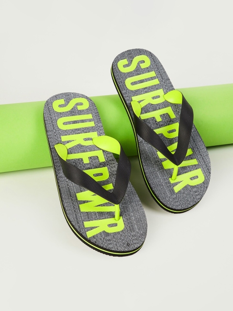 

Forca by Lifestyle Men Grey & Lime Green Printed Rubber Thong Flip-Flops