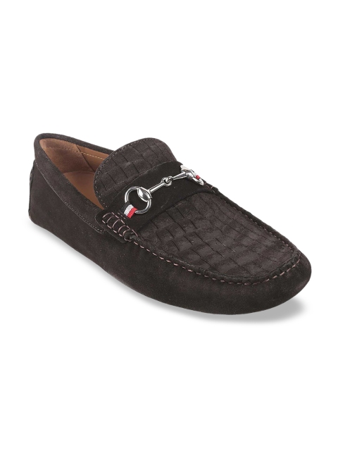

J FONTINI Men Brown Woven Design Suede Driving Shoes