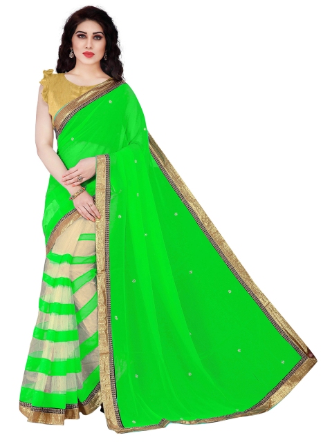

KALINI Green & Gold-Toned Embellished Saree