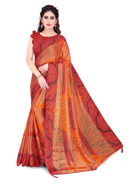 

Mirchi Fashion Red & Orange Bandhani Saree