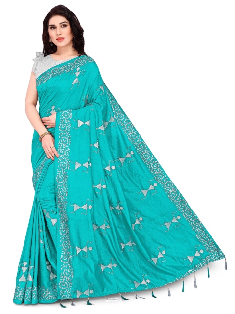

KALINI Teal & Silver-Toned Warli Zari Silk Blend Saree