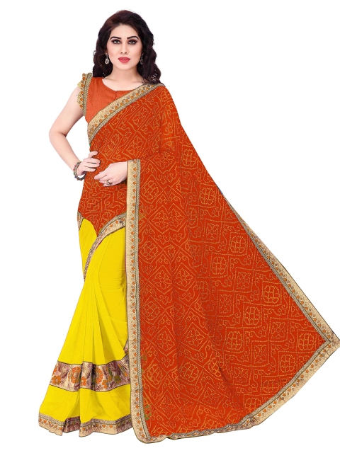 

Mirchi Fashion Orange & Yellow Bandhani Saree