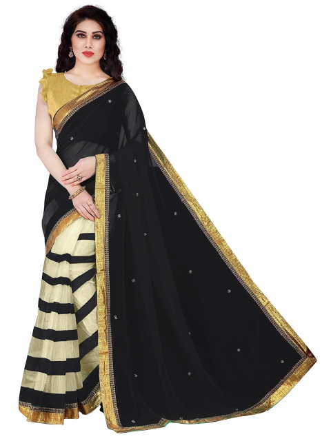 

KALINI Black & White Striped Saree