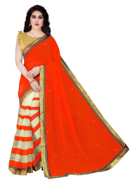 

KALINI Orange & Beige Embellished Saree