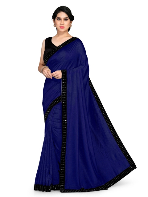 

KALINI Blue & Black Beads and Stones Silk Blend Saree