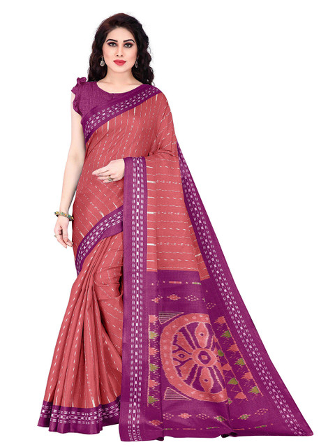 

KALINI Peach-Coloured & Violet Art Silk Saree