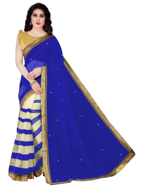 

KALINI Blue & Beige Chiffon Saree
