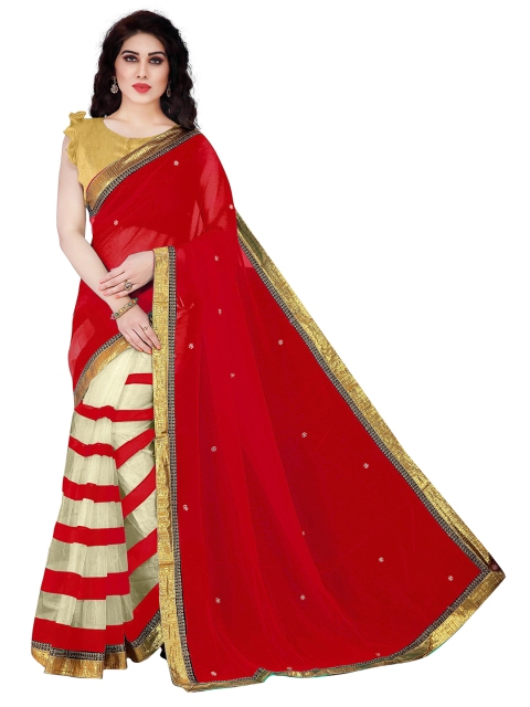 

KALINI Red & Beige Chiffon Saree