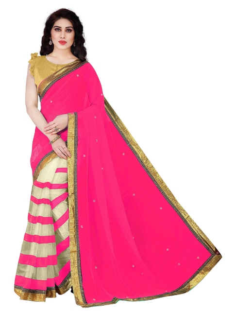 

KALINI Pink & Beige Chiffon Saree