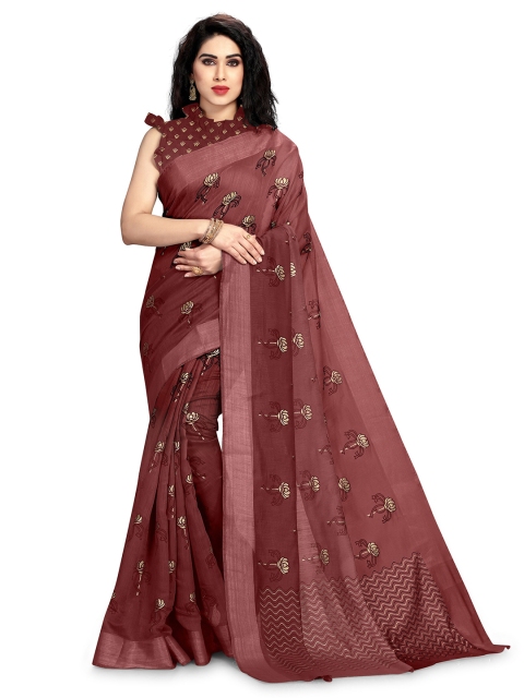 

KALINI Maroon & Beige Floral Zari Saree