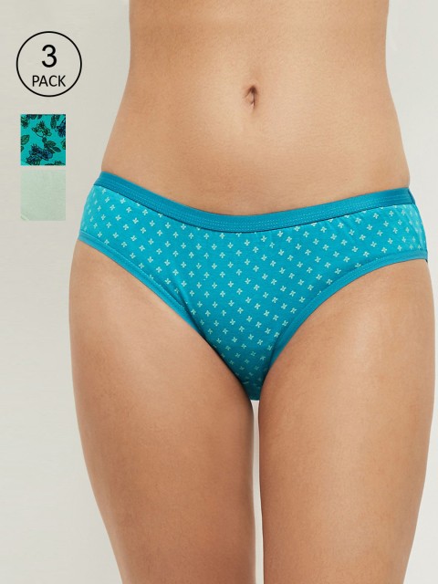 

max Women Pack Of 3 Printed Pure Cotton Hipster Briefs, Green