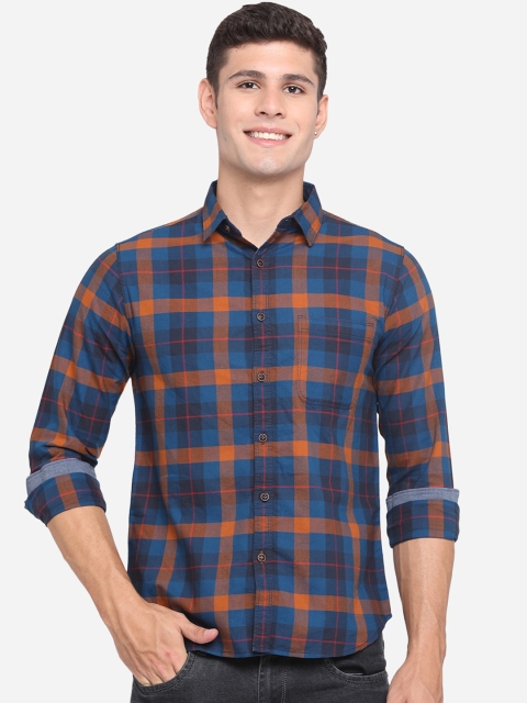 

Greenfibre Men Blue Classic Slim Fit Checked Cotton Shirt