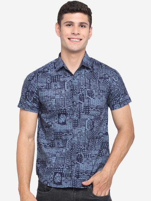 

Greenfibre Men Blue Printed Slim Fit Casual Shirt