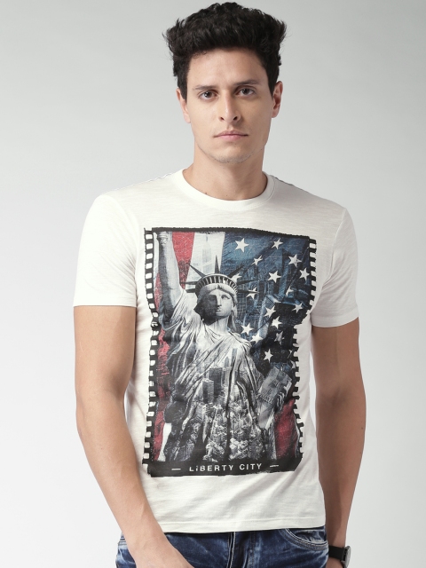 

ALCOTT Men White Printed Round Neck T-shirt