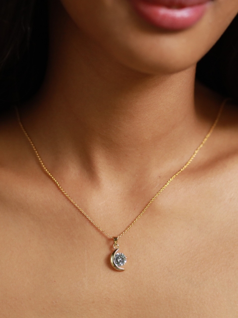 

Ayesha Women Gold-Toned Stone Studded & Moon Shaped Pendant Necklace