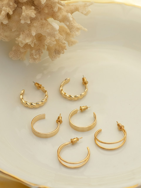 

Ayesha Set of 3 Gold Plated Gold-Toned Contemporary Half Hoop Earrings